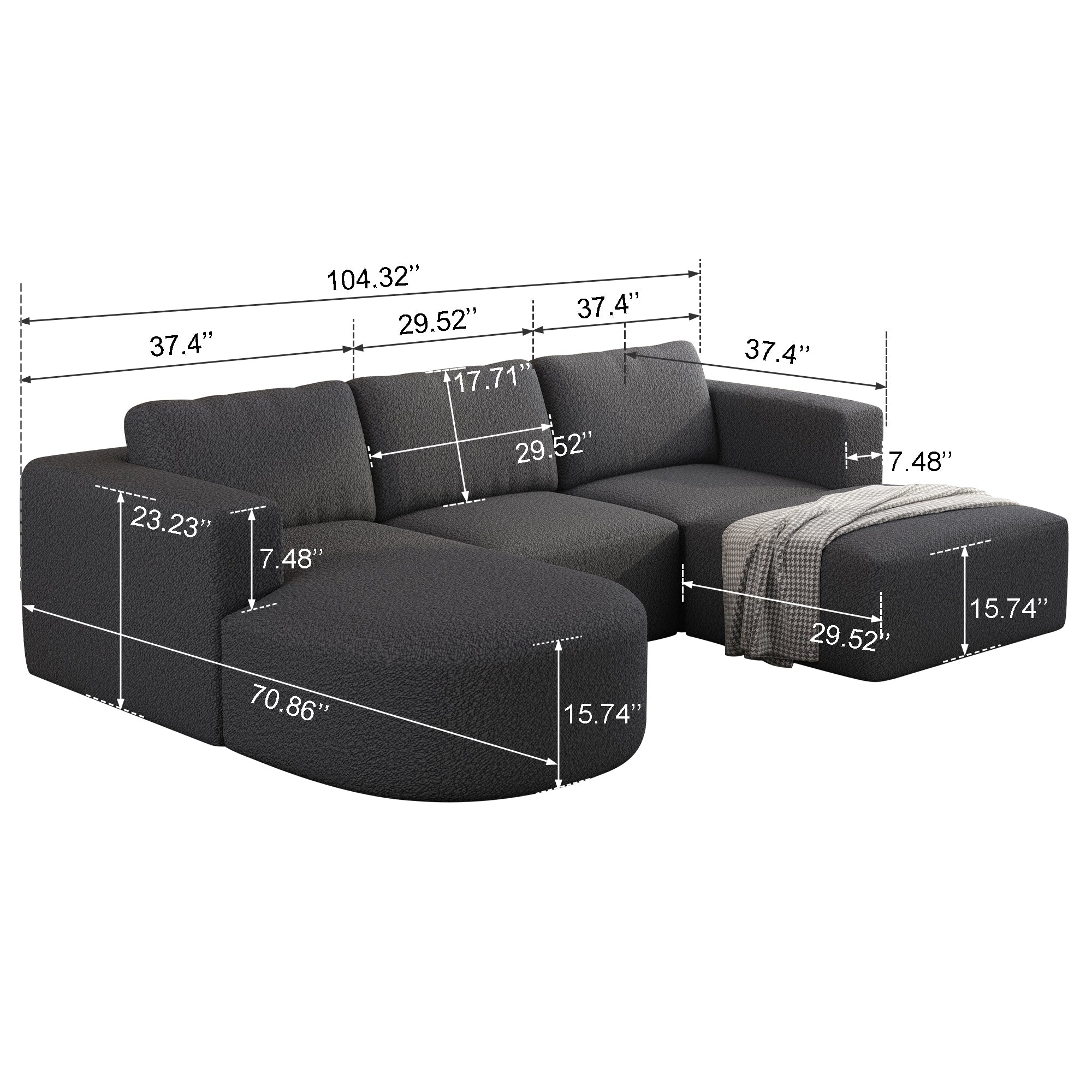 Kigoma 5-Seat Modular Sofa with Chaise in Dark Gray