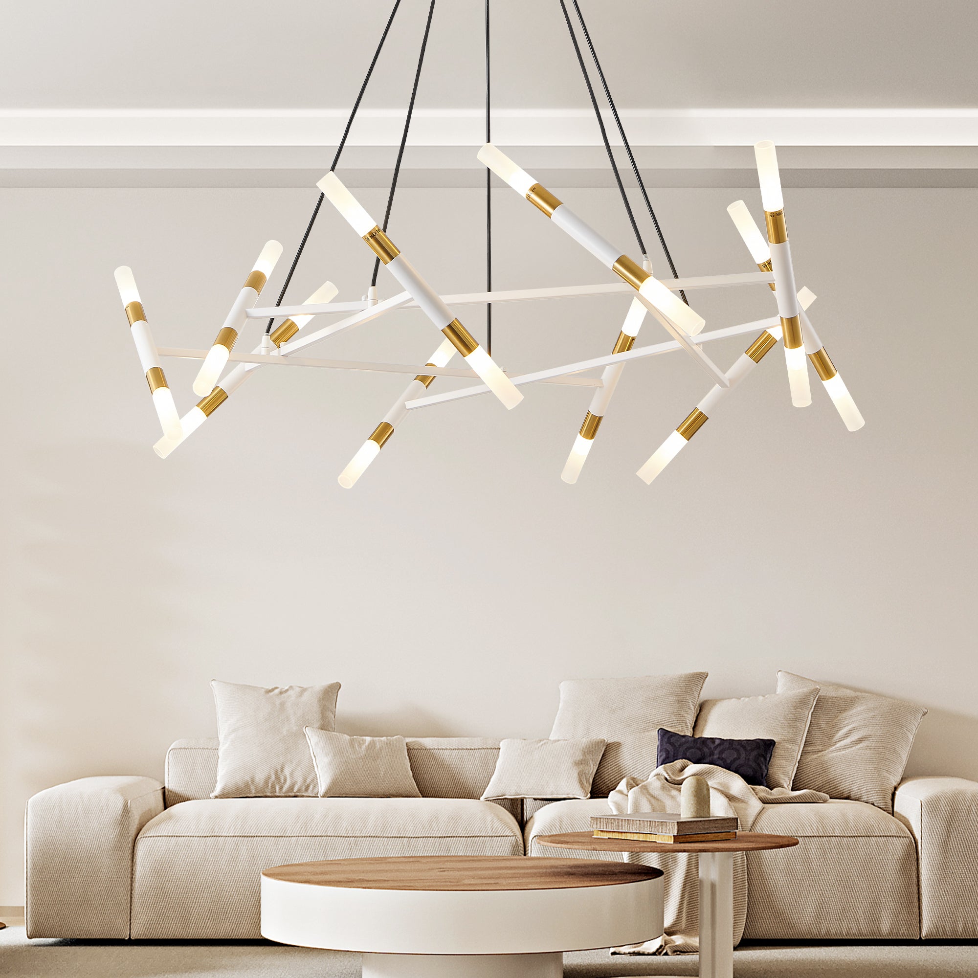 Branch Design White & Golden Light Fixture with Frosted Tubes