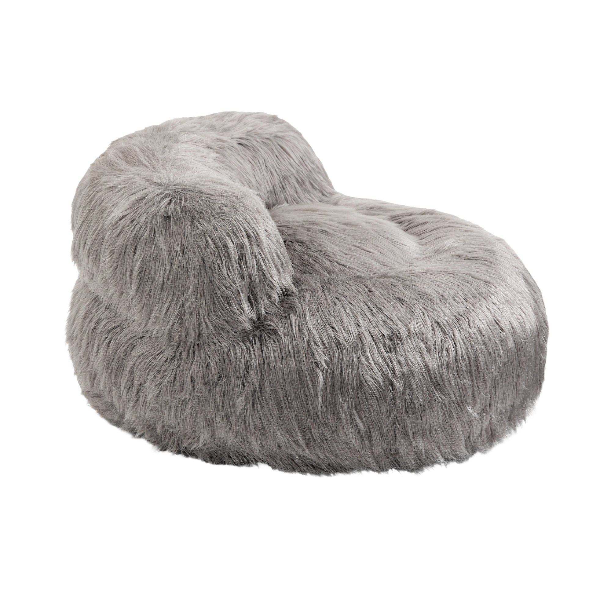 Shaggy Bean Bag Chair with Ottoman and Handle In Gray