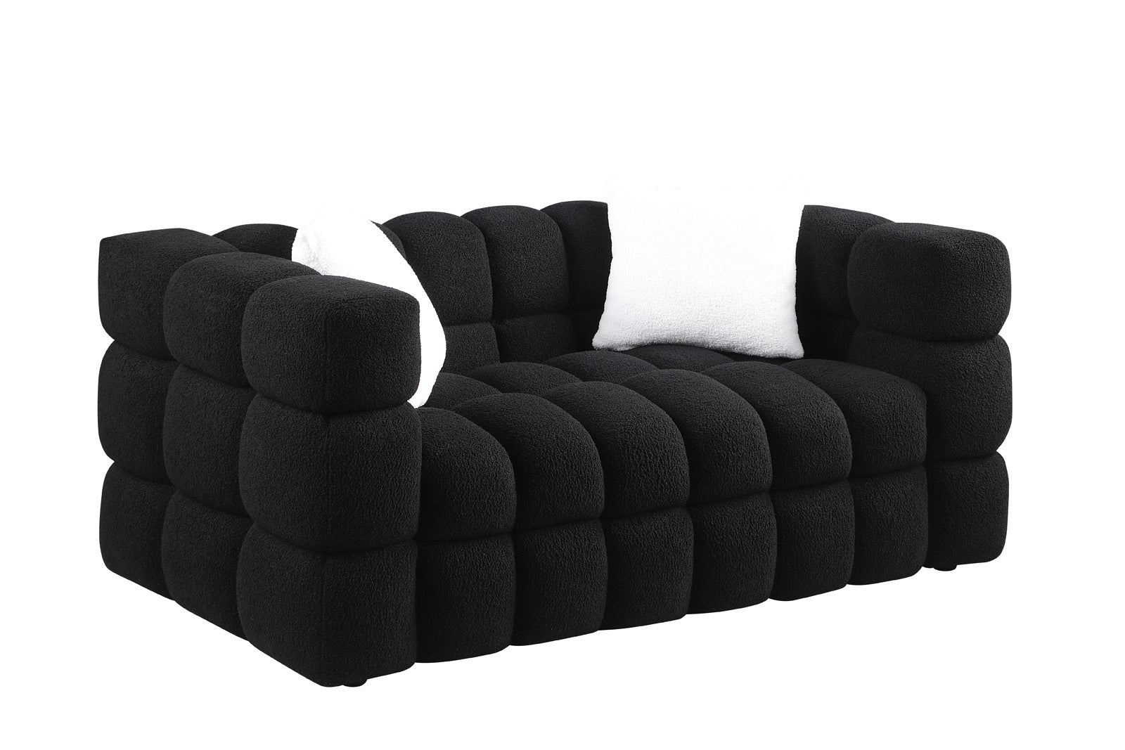 Black Boucle 5-Seater Marshmallow Loveseat Sofa