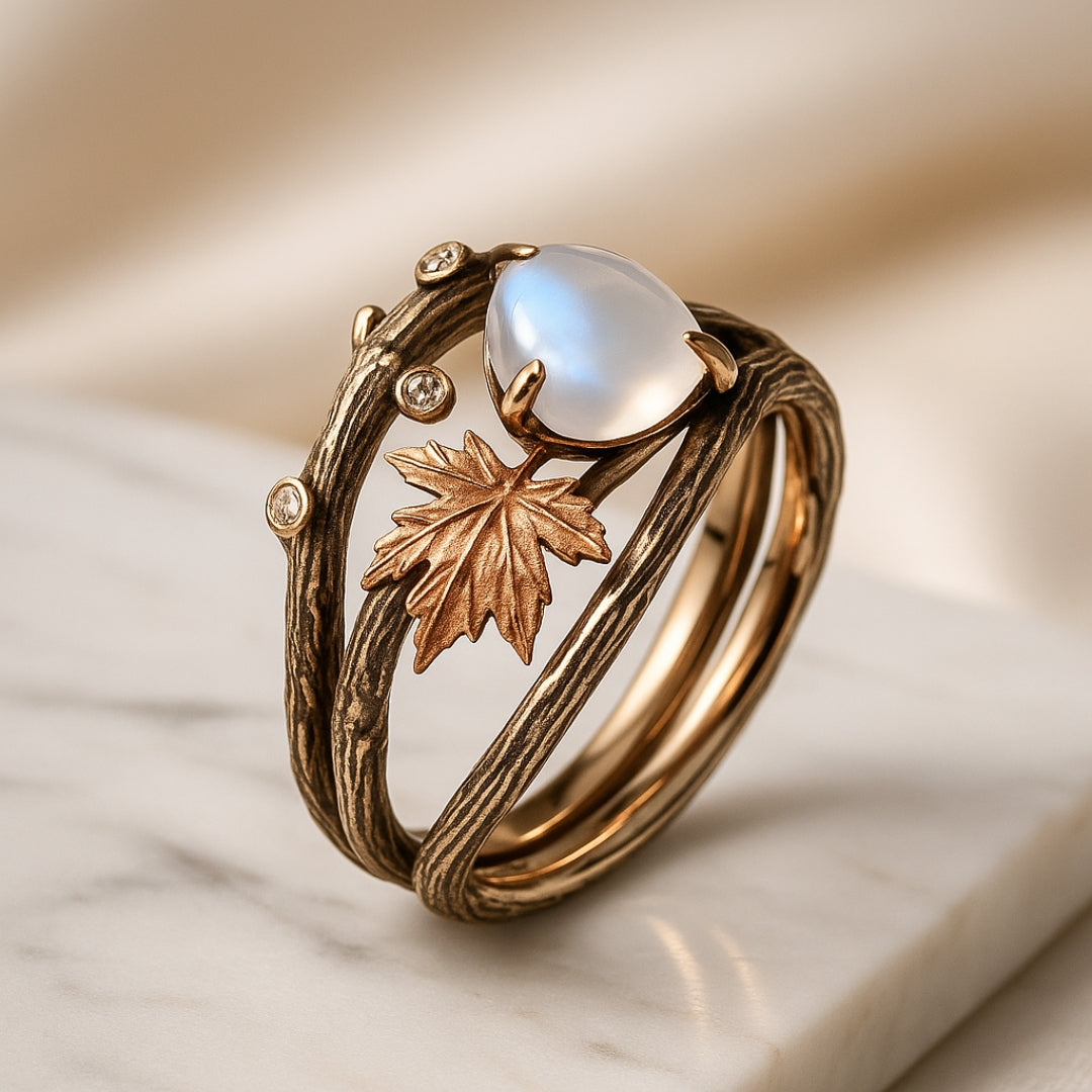 Dainty Moonstone Nature Ring