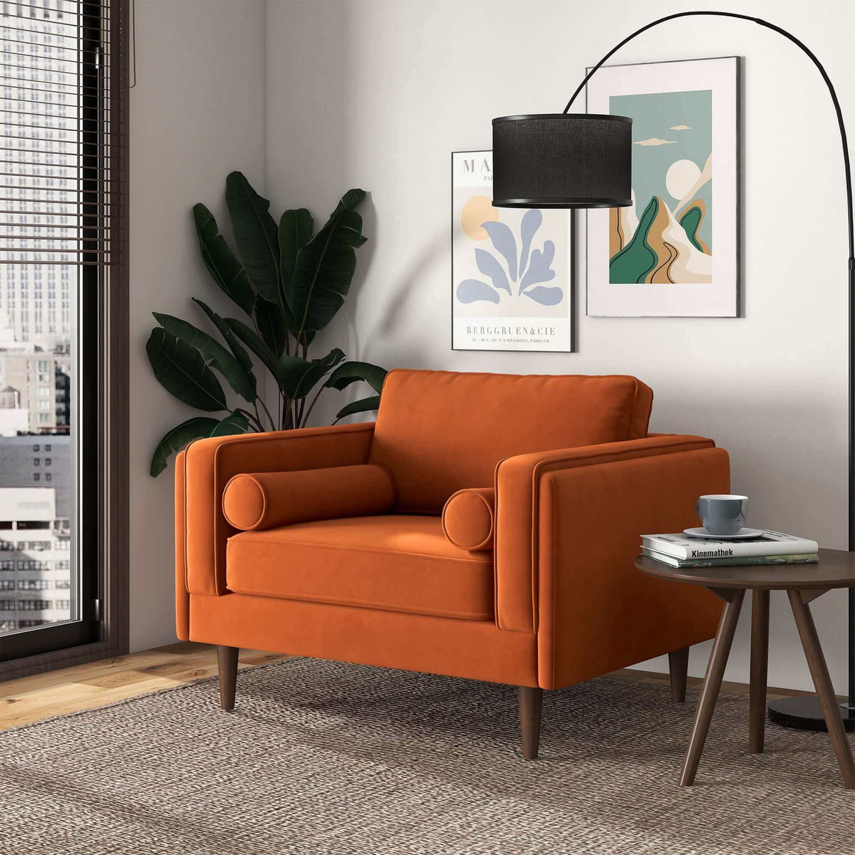 Luxury Burnt Orange Velvet Lounge Chair for Stylish Living Spaces