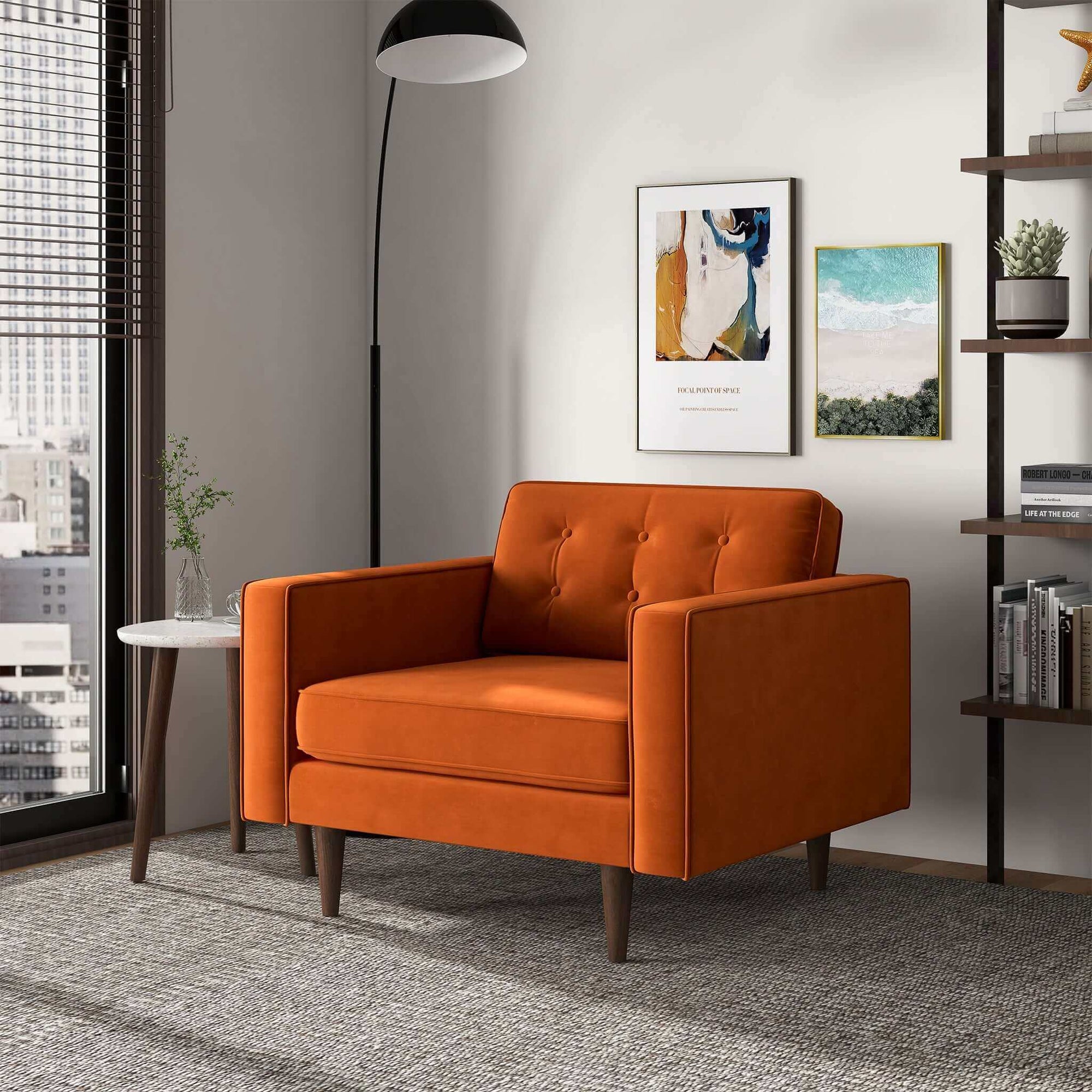 Elegant Burnt Orange Velvet Lounge Chair for Stylish Living Spaces