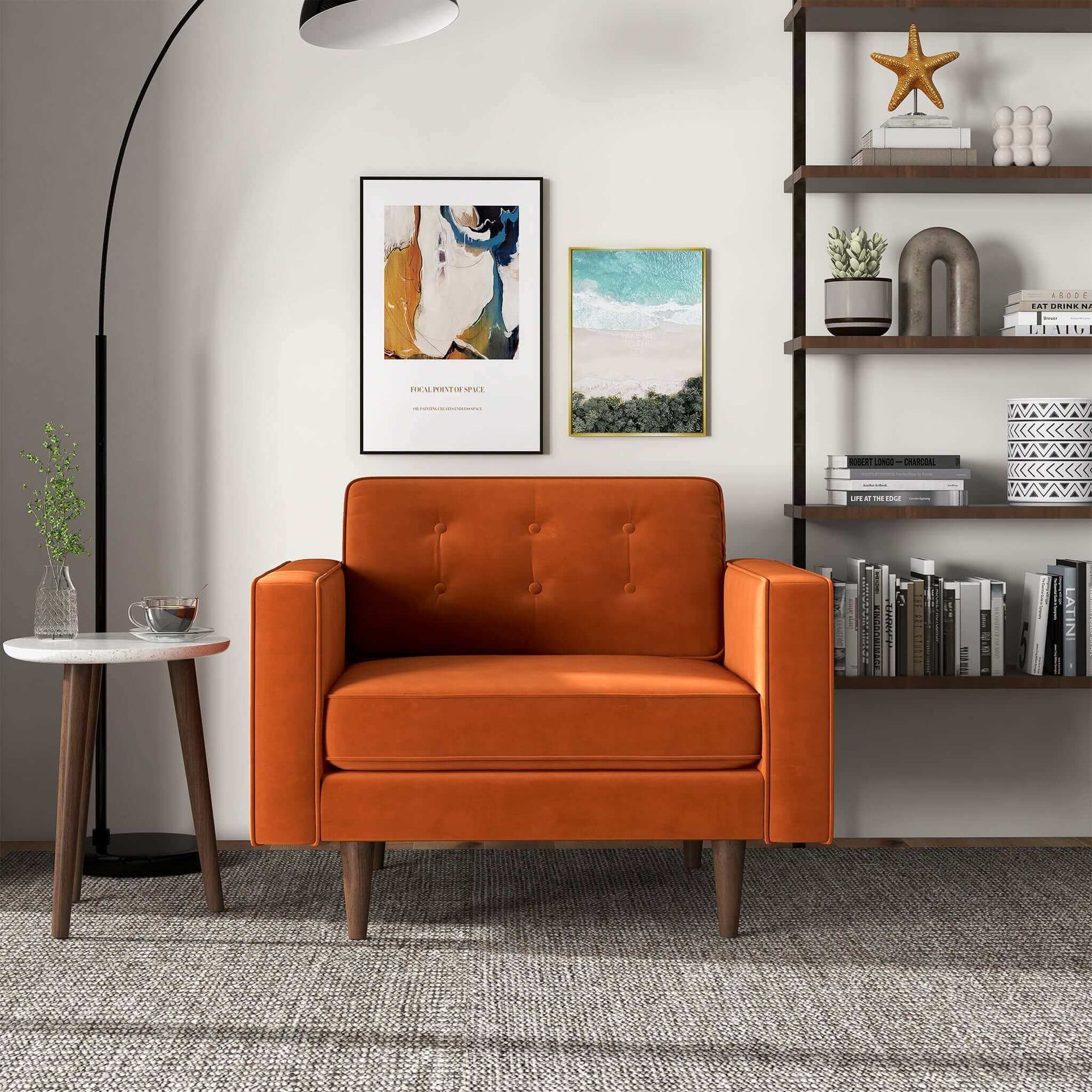 Elegant Burnt Orange Velvet Lounge Chair for Stylish Living Spaces