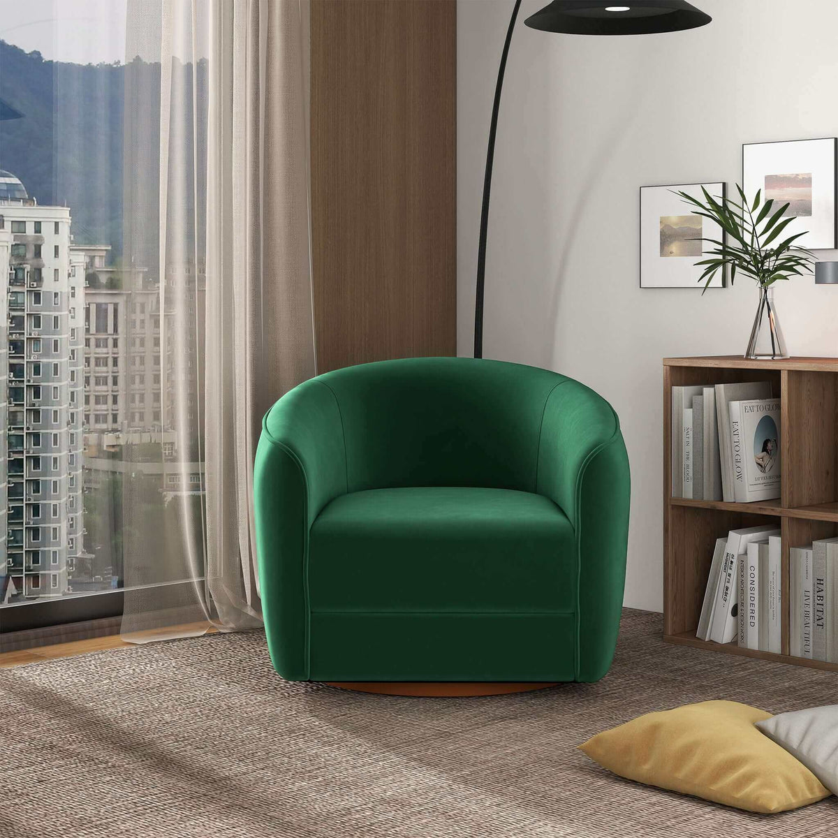 Luxury Dark Green Velvet Swivel Chair for Stylish Living Spaces