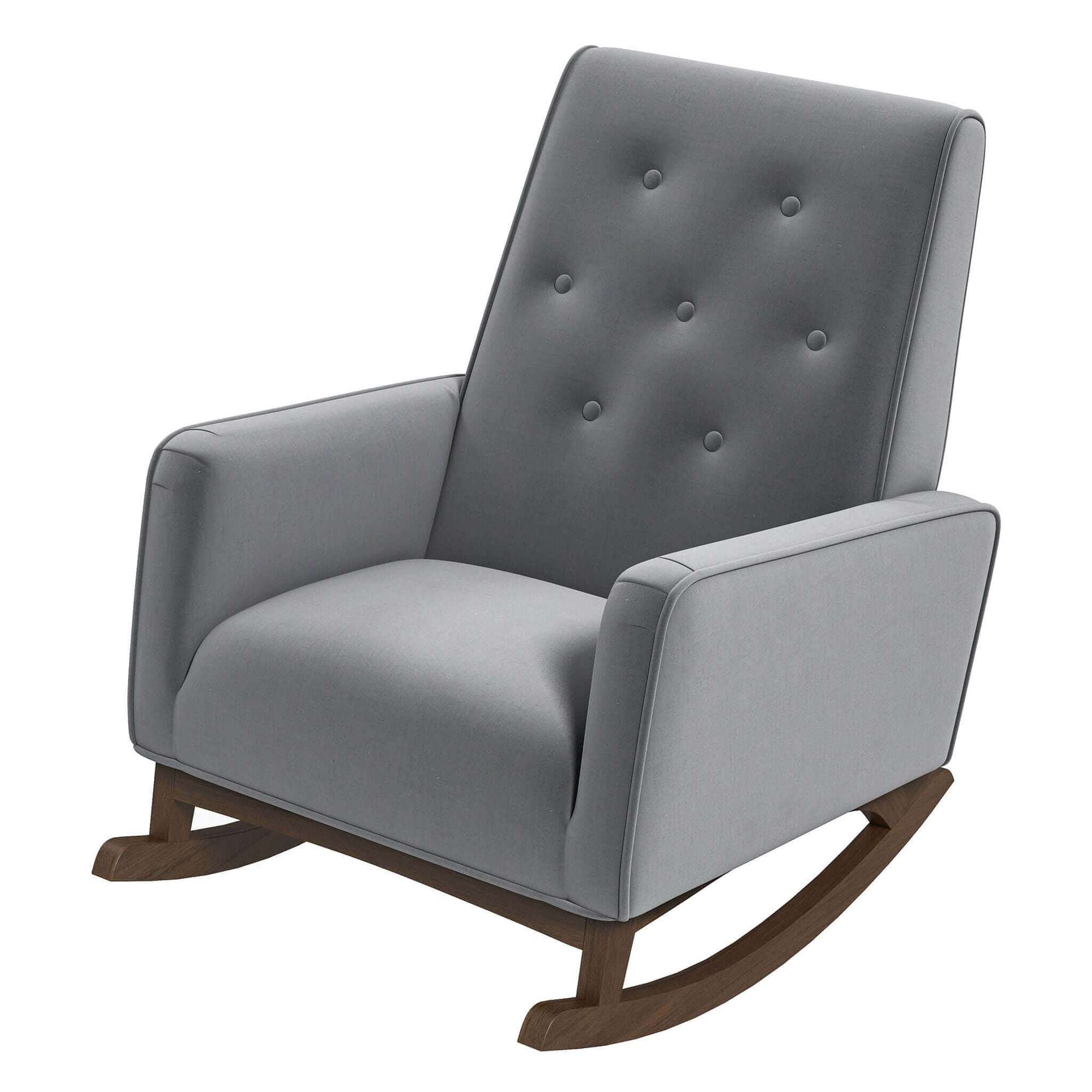 Luxury Light Grey Fabric Solid Wood Rocking Chair for Relaxing Living Spaces