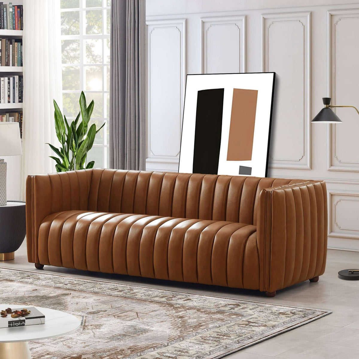 ARTISAN HOME Sofas Marlow Mid-Century Luxe Tan Leather Sofa