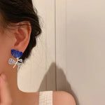 Load image into Gallery viewer, Artistic Blue &amp; White Floral Earrings
