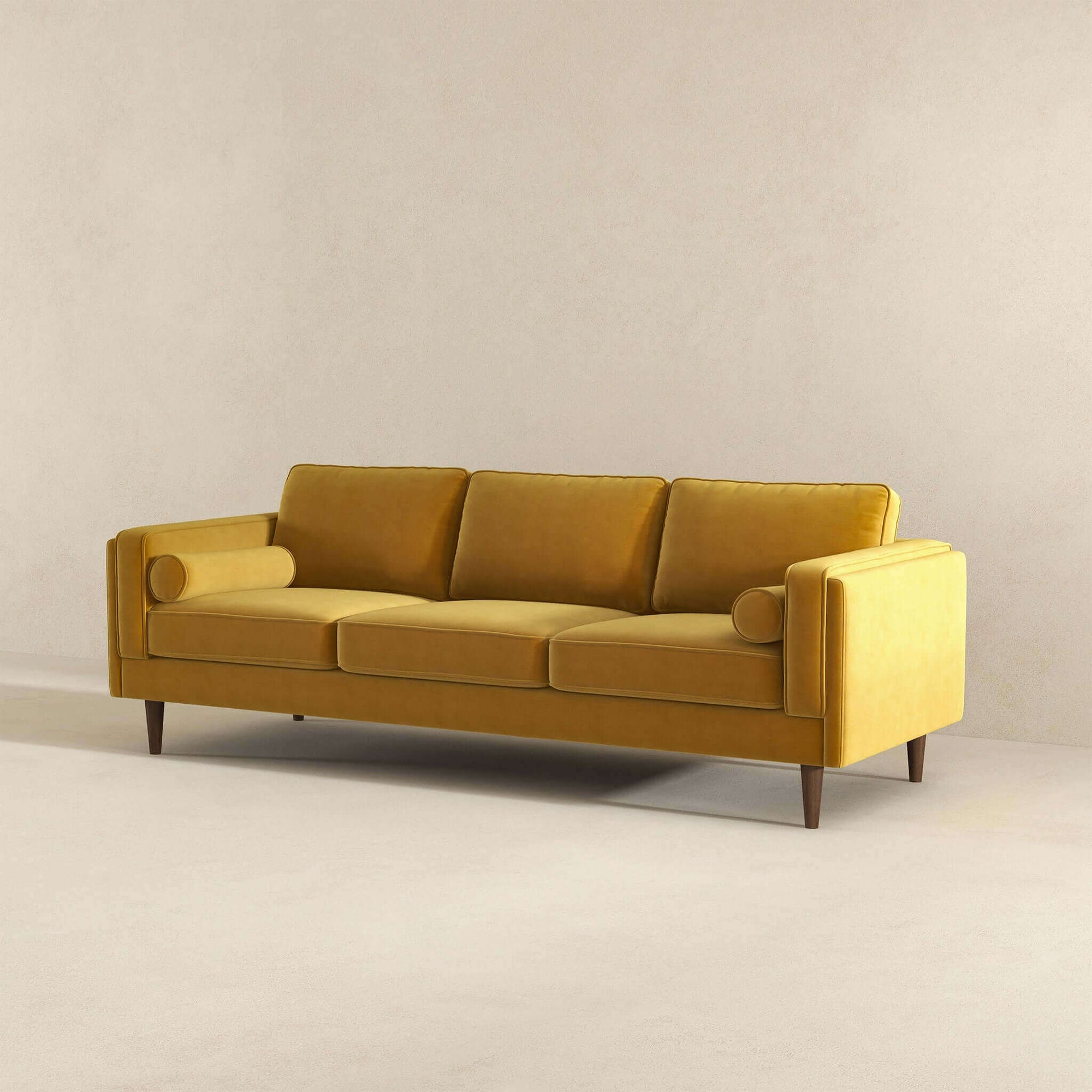 Ashcroft Imports Amber Mid Century Modern Yellow Luxury Modern Velvet Sofa