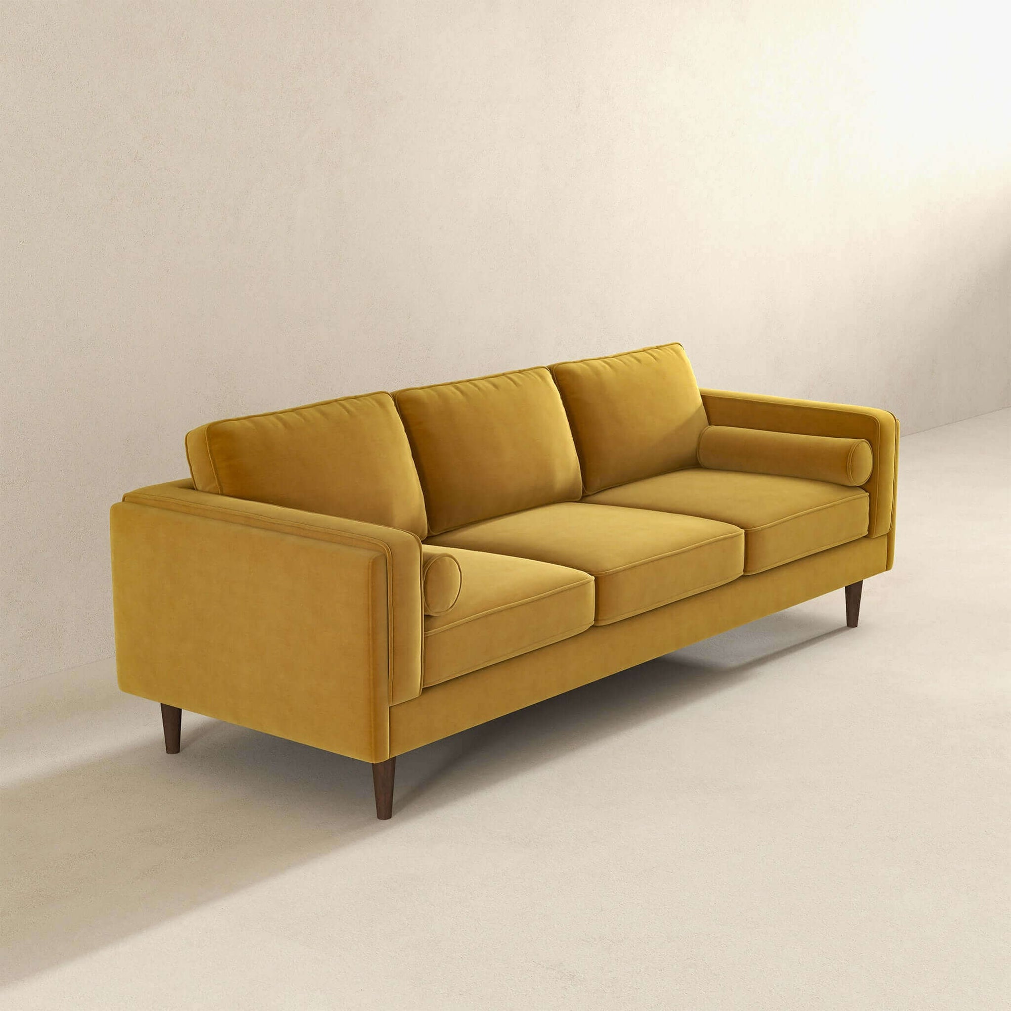 Ashcroft Imports Amber Mid Century Modern Yellow Luxury Modern Velvet Sofa