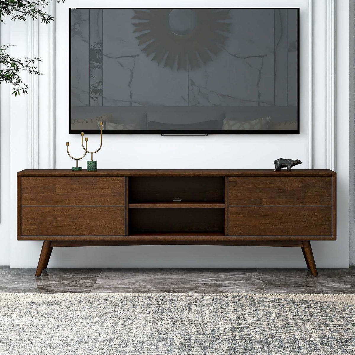 Ashcroft Imports Caroline Mid Century Modern Style Walnut TV Stand Up To 72&quot;