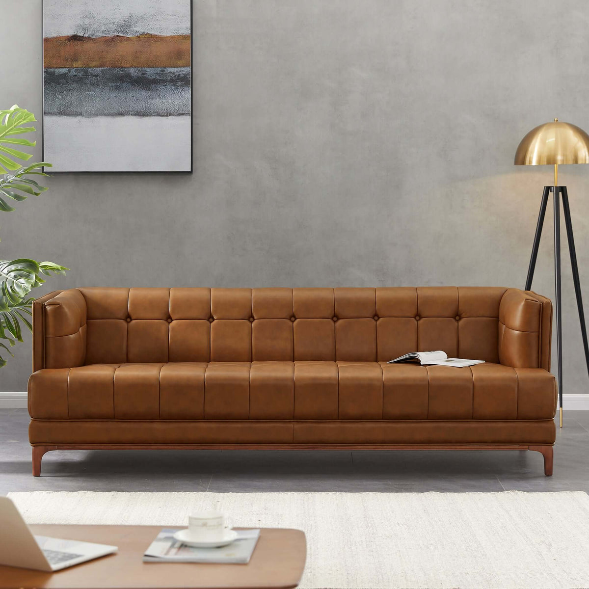 Ashcroft Imports Mara  Tufted Cognac Leather Sofa