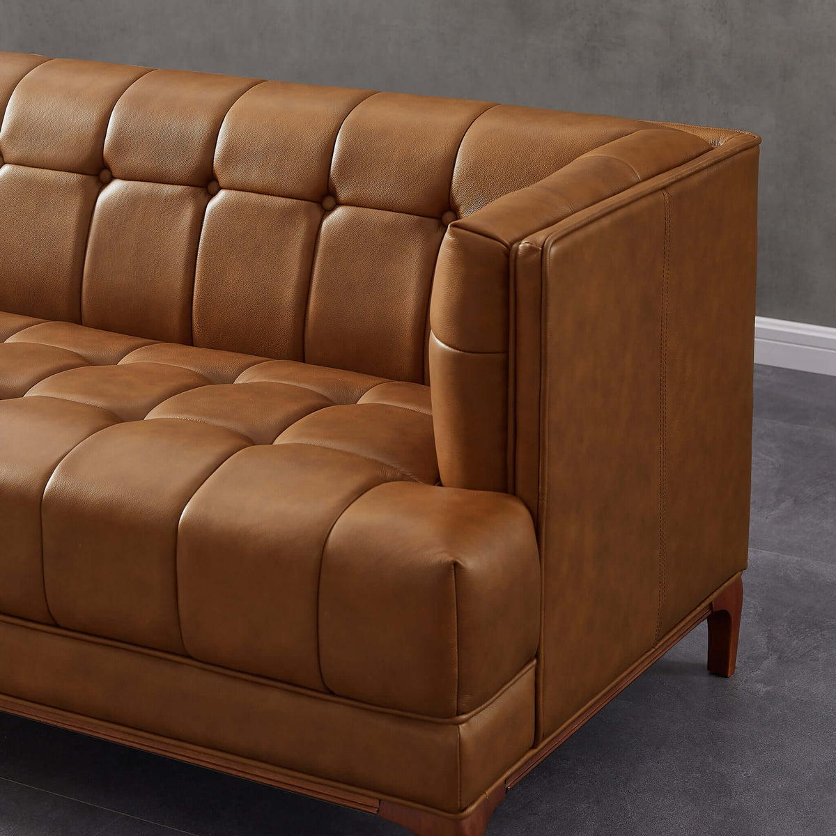 Ashcroft Imports Mara  Tufted Cognac Leather Sofa