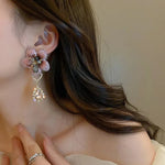Load image into Gallery viewer, Asymmetrical Oriental Hibiscus Crystal Earrings
