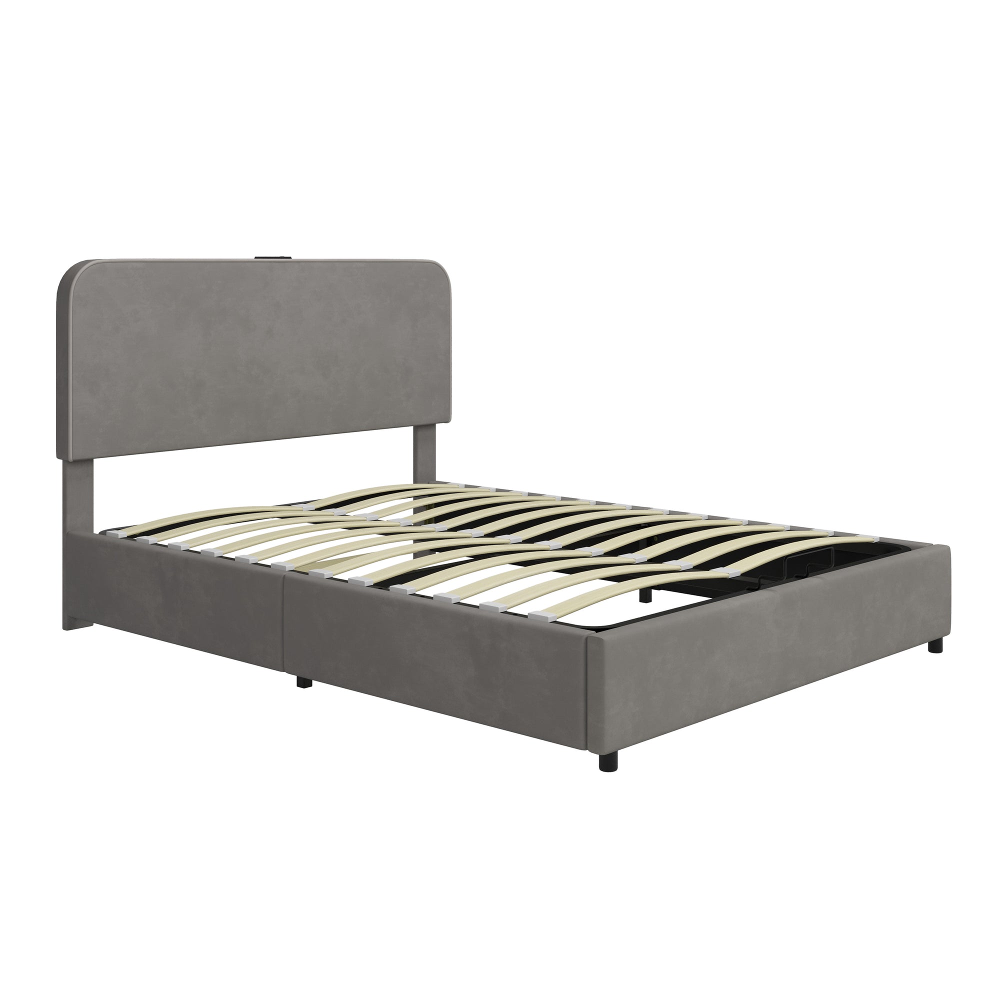 Gray Queen Hydraulic Storage Bed with LED Lights, Built-in Bluetooth Speaker, and USB Charging