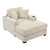 Cream Chenille Oversized Chaise Lounger With Built-In Charge Station & Cup Holders