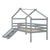 Gray Twin Low Loft House Bed with Slide, Ladder, and Roof Frame