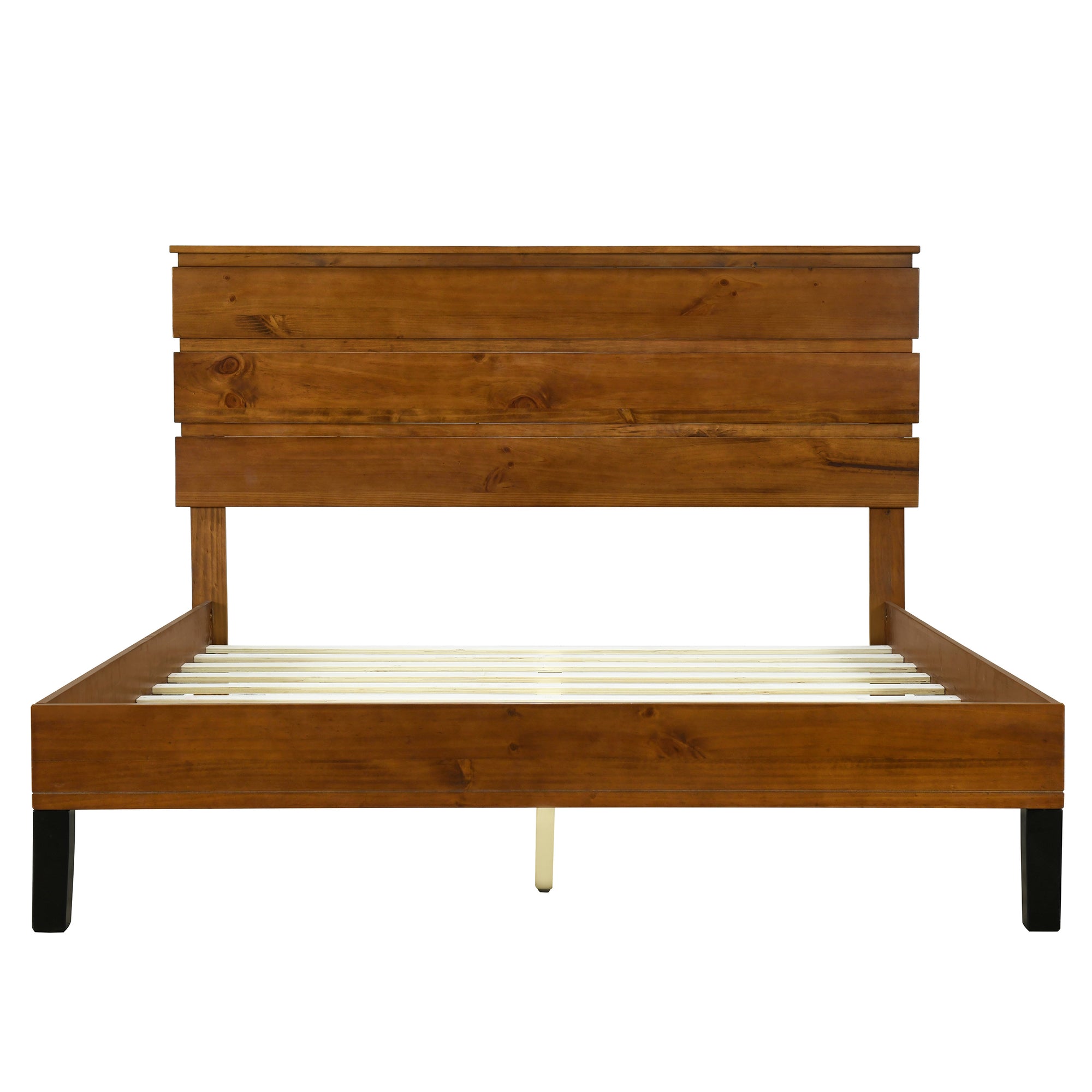 Queen Size Mid-Century Modern Solid Pinewood Bed Frame