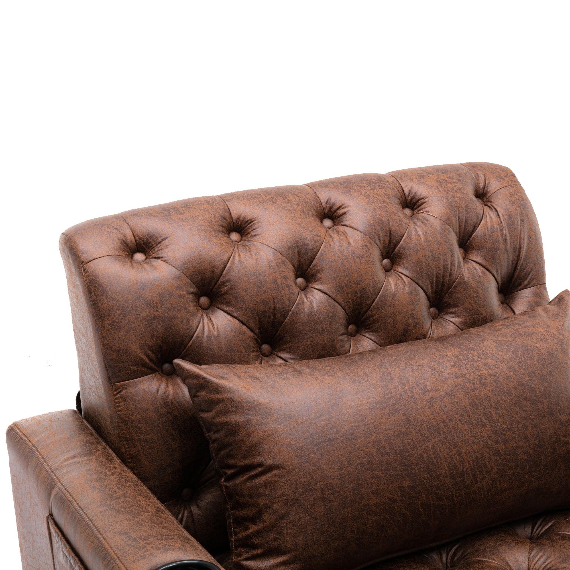 Reclining Tufted Chaise Lounge with Lumbar Pillow and Wireless Phone Charging in Brown