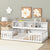 Twin Toddler Floor Bed with Bedside Bookcase, Shelves, and Guardrails in White