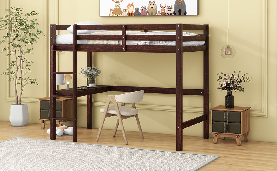 Espresso Twin Loft Bed with Built-in Desk