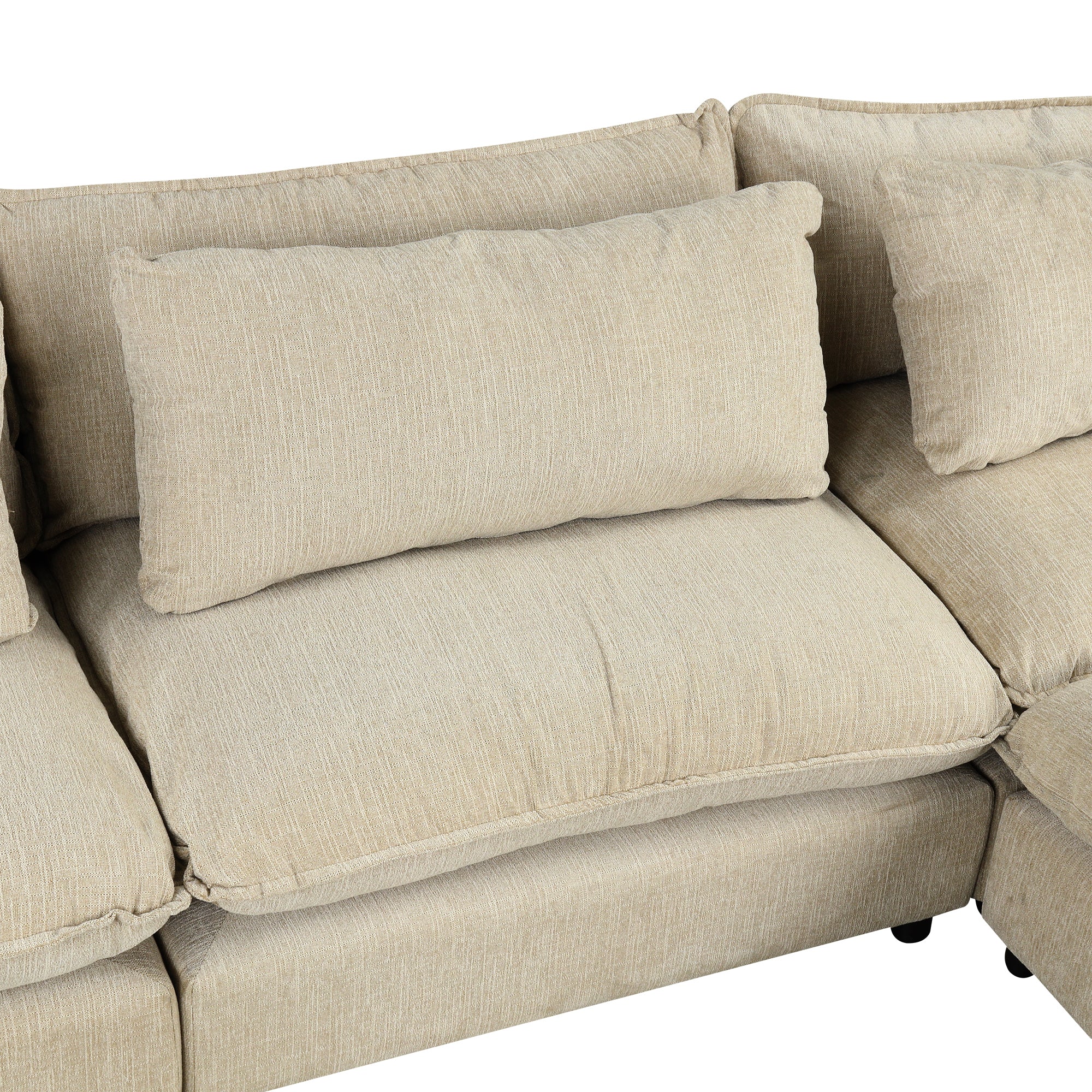 Lisbon Sectional Sofa with Movable Ottoman in Beige