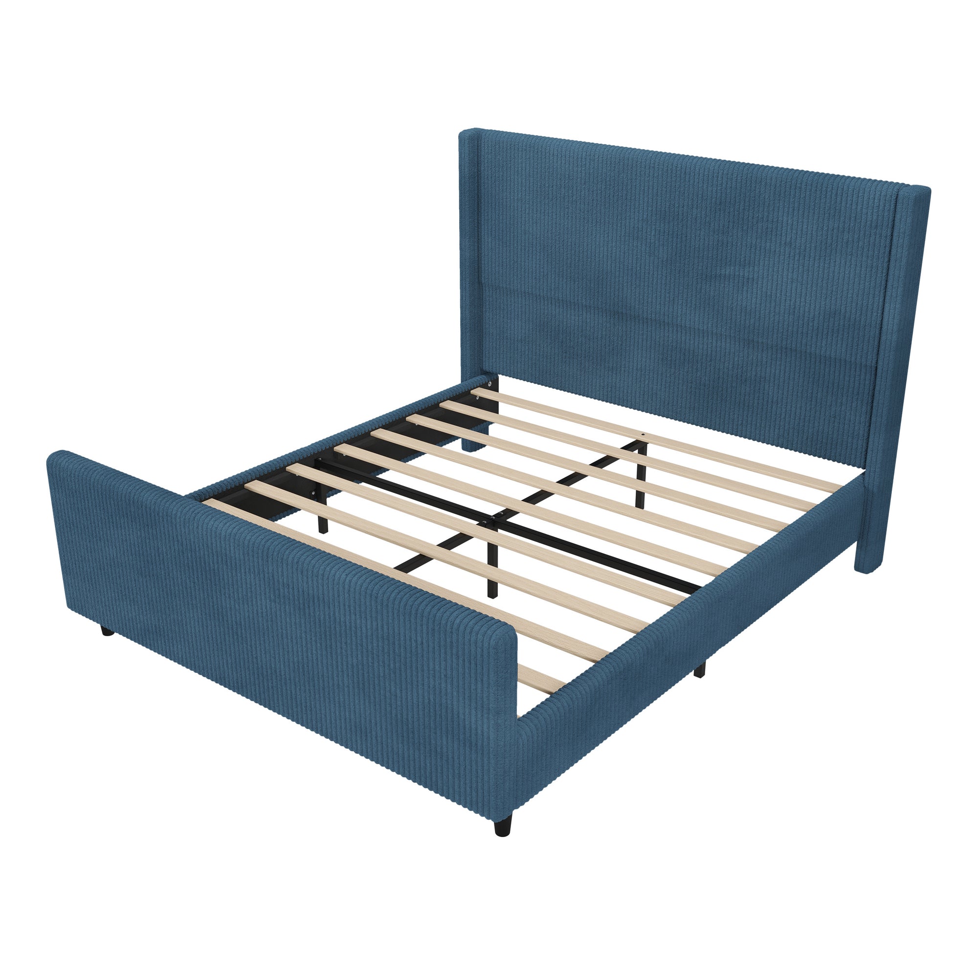 Modern Queen Size Corduroy Upholstered Platform Bed Frame With High Headboard