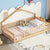 Twin House-Shaped Toddler Floor Bed with Guardrails and Fence in Natural Tones