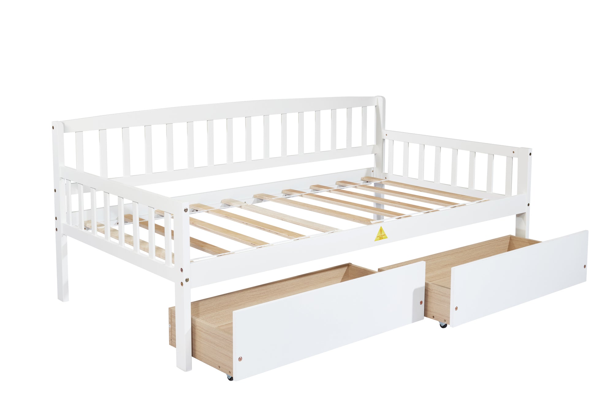 Twin-Size Pine Wood Daybed with Two Storage Drawers In White