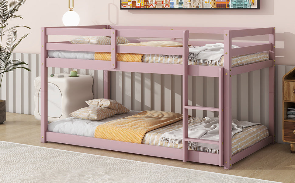 Pink Twin Over Twin Low Floor Bunk Bed