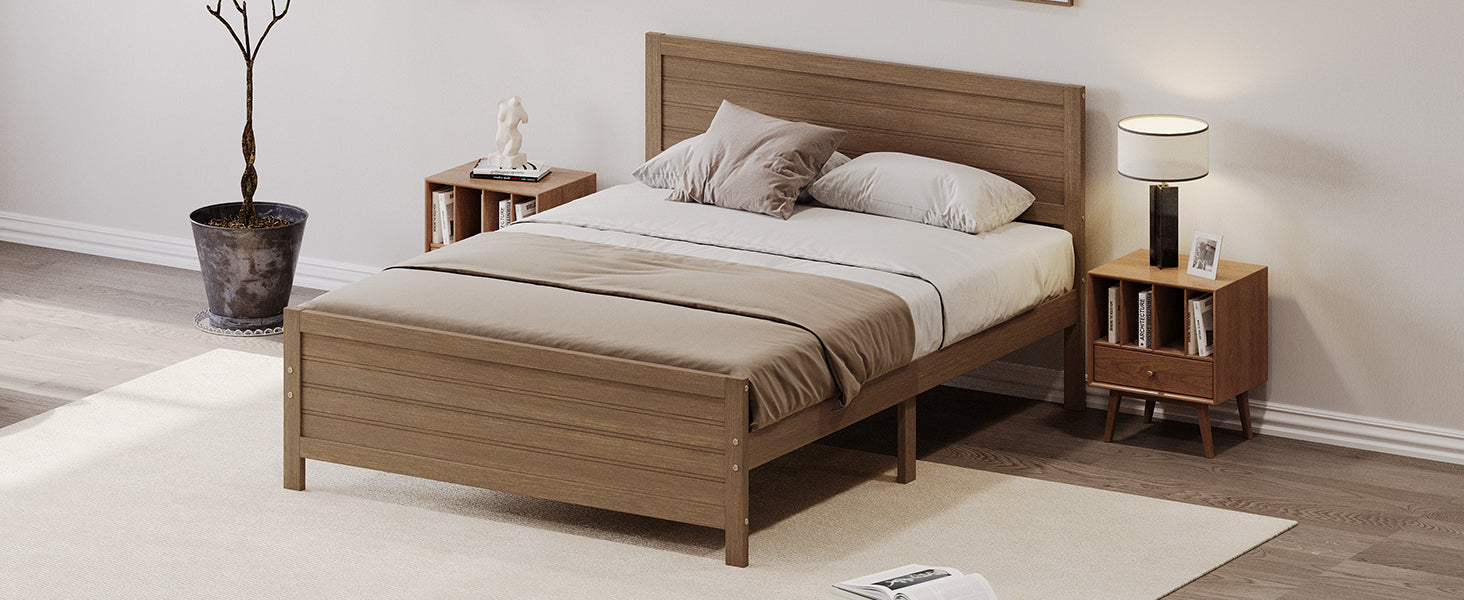 Walnut Tone Queen Size Platform Bed