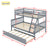 Convertible Gray Twin Over Full Rubber Wood Bunk Bed with Trundle