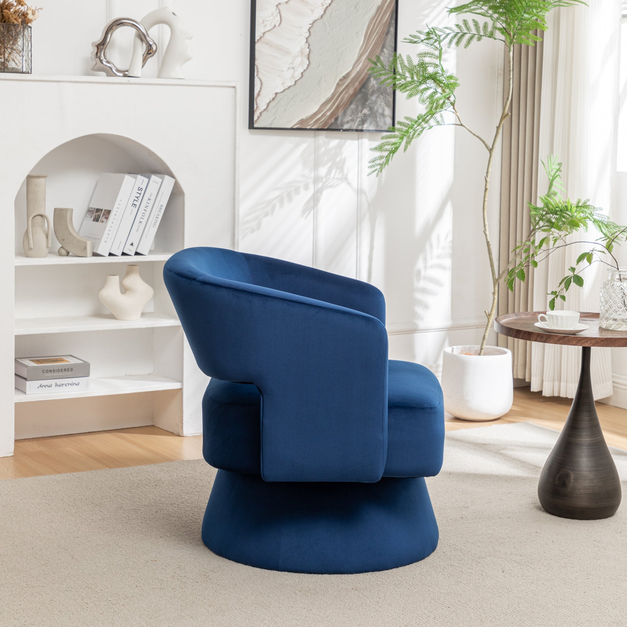 Swivel Barrel Chair, Velvet Accent Armchair - 360° Swivel, Stylish for Living Room/Bedroom, Comfortable Velvet Material