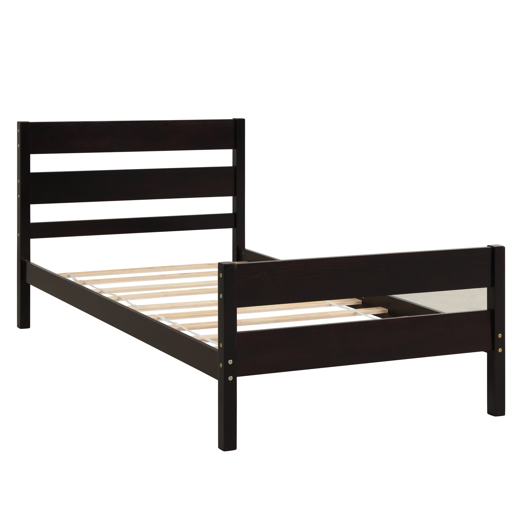 Espresso Tone Twin Bed with Headboard and Footboard