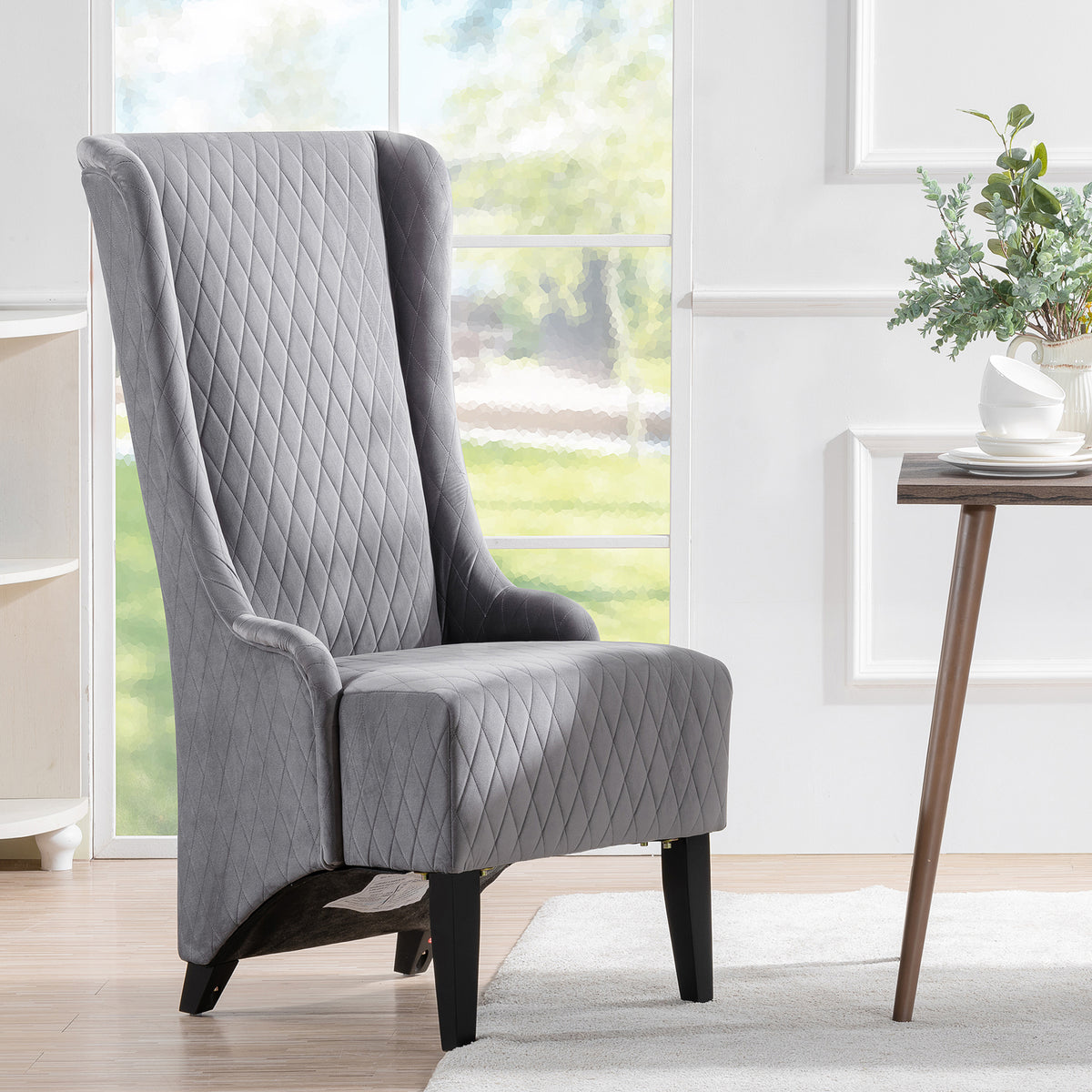 Gray Fabric High-Back Accent Chair