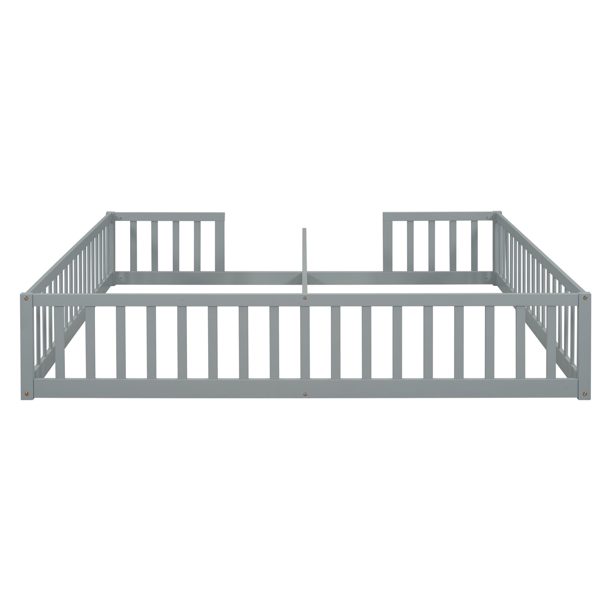 Gray Double Twin Toddler Floor Bed with Fence and Guardrails