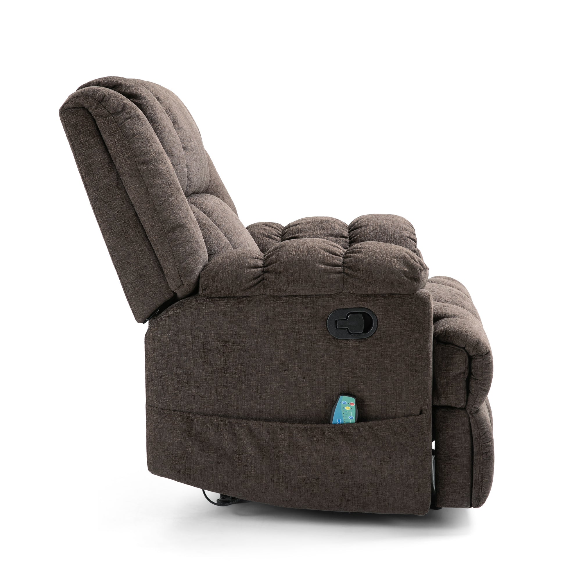 Power Recliner With Lumbar Heat & Massage Power In Brown Fabric