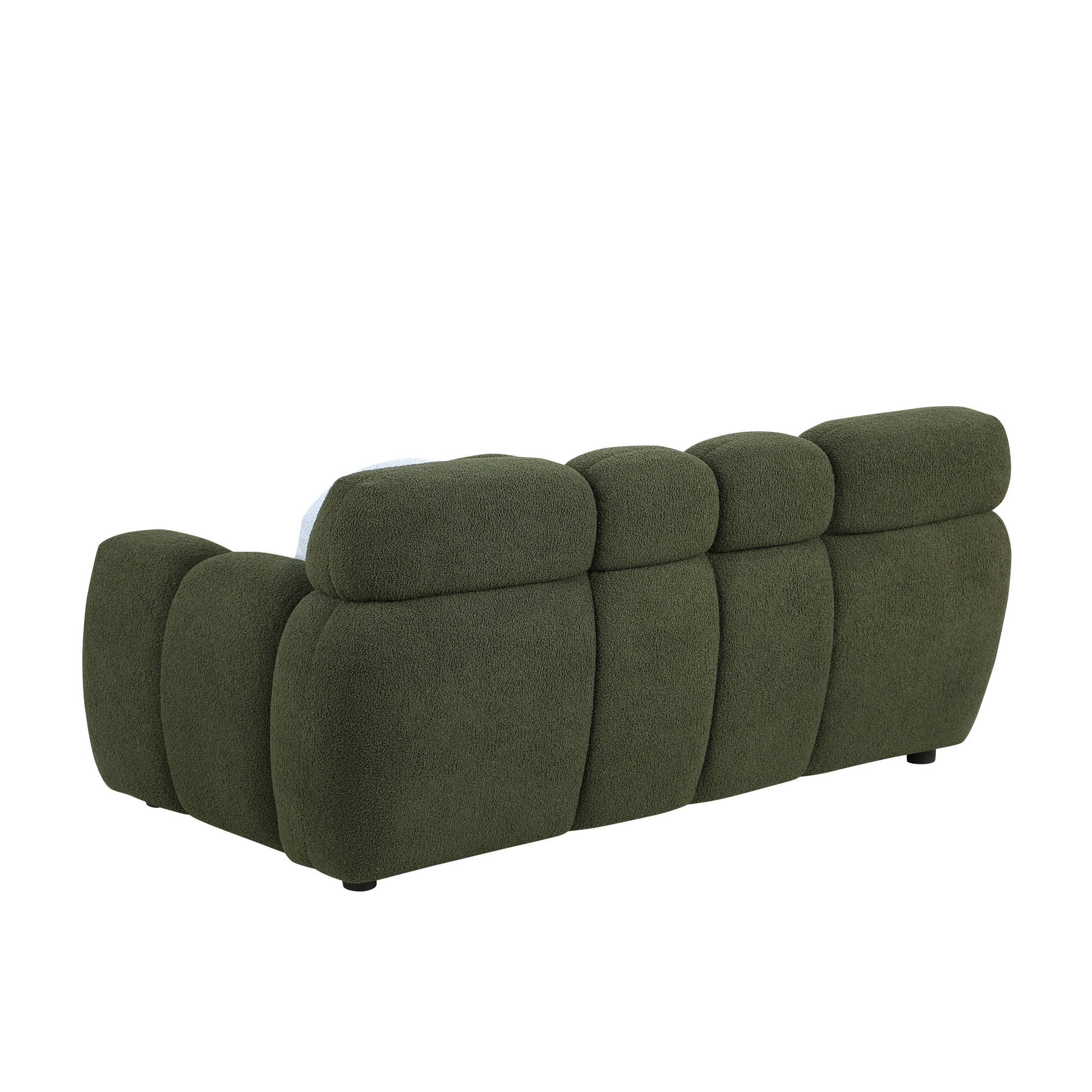 Olive Green Boucle Rolled Arm Split Back Marshmallow Sofa