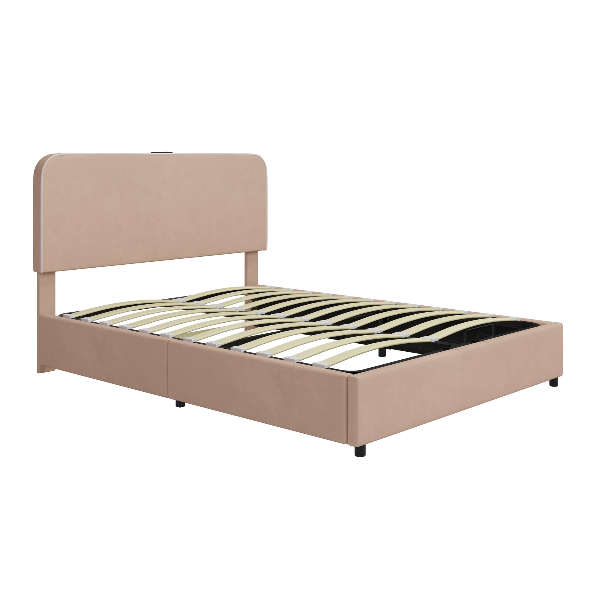 Full Size Bed with Hydraulic Storage, LED Lighting & Built-in Bluetooth Speaker