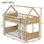 White Oak Twin Over Twin House Floor Bunk Bed with Headboards, Footboards, Guardrails, and Ladder