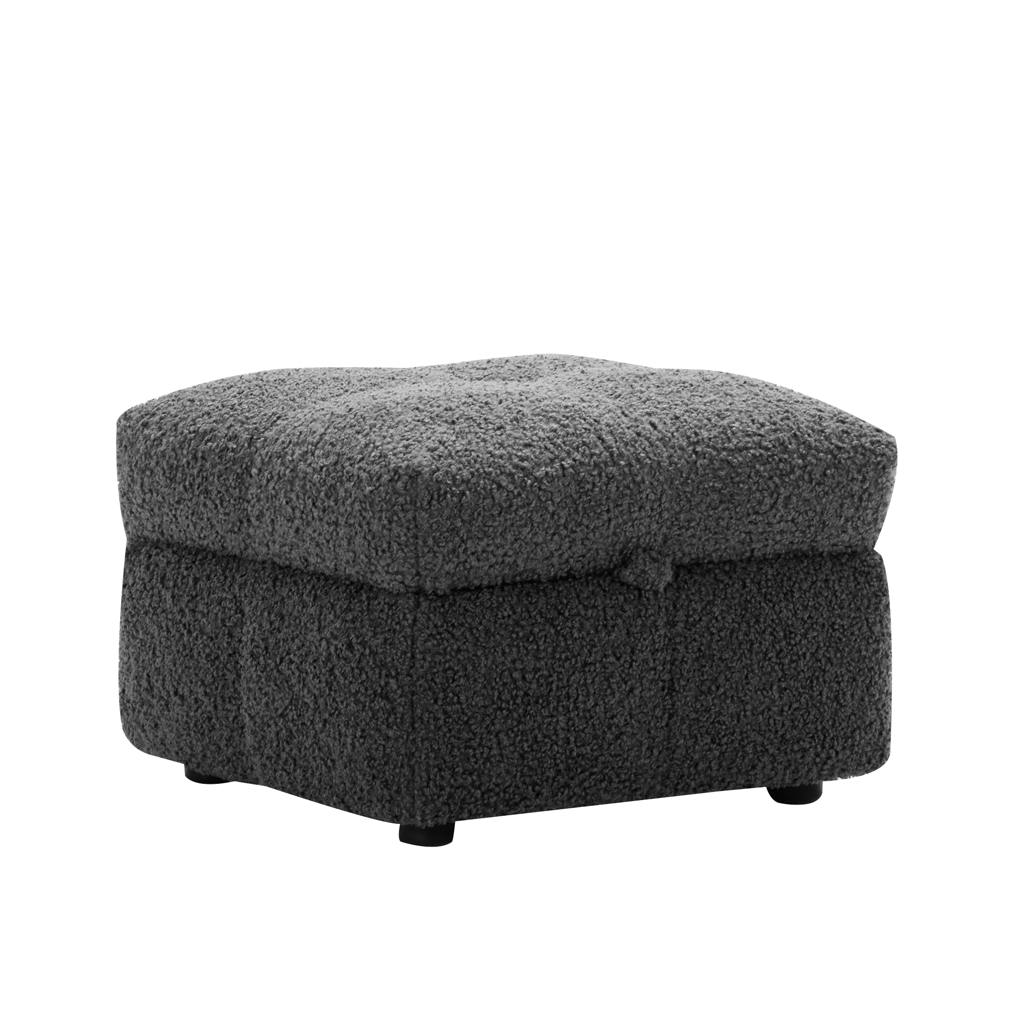 Gray Teddy Fleece Sectional Sofa with Multi-Functional Storage Ottoman