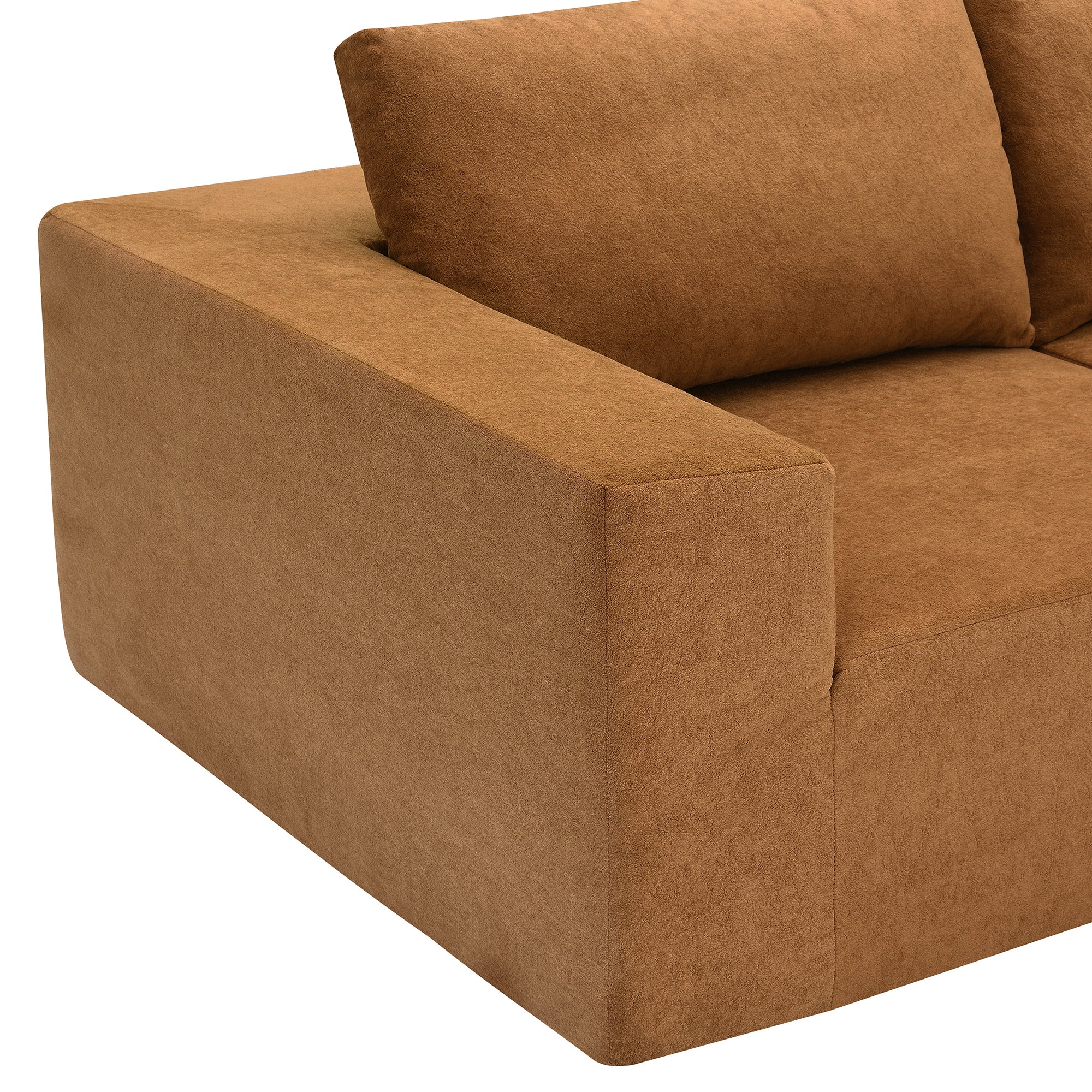 Kyoto Modular Sectional Sofa with Terrycloth Fabric in Burnt Orange Brown