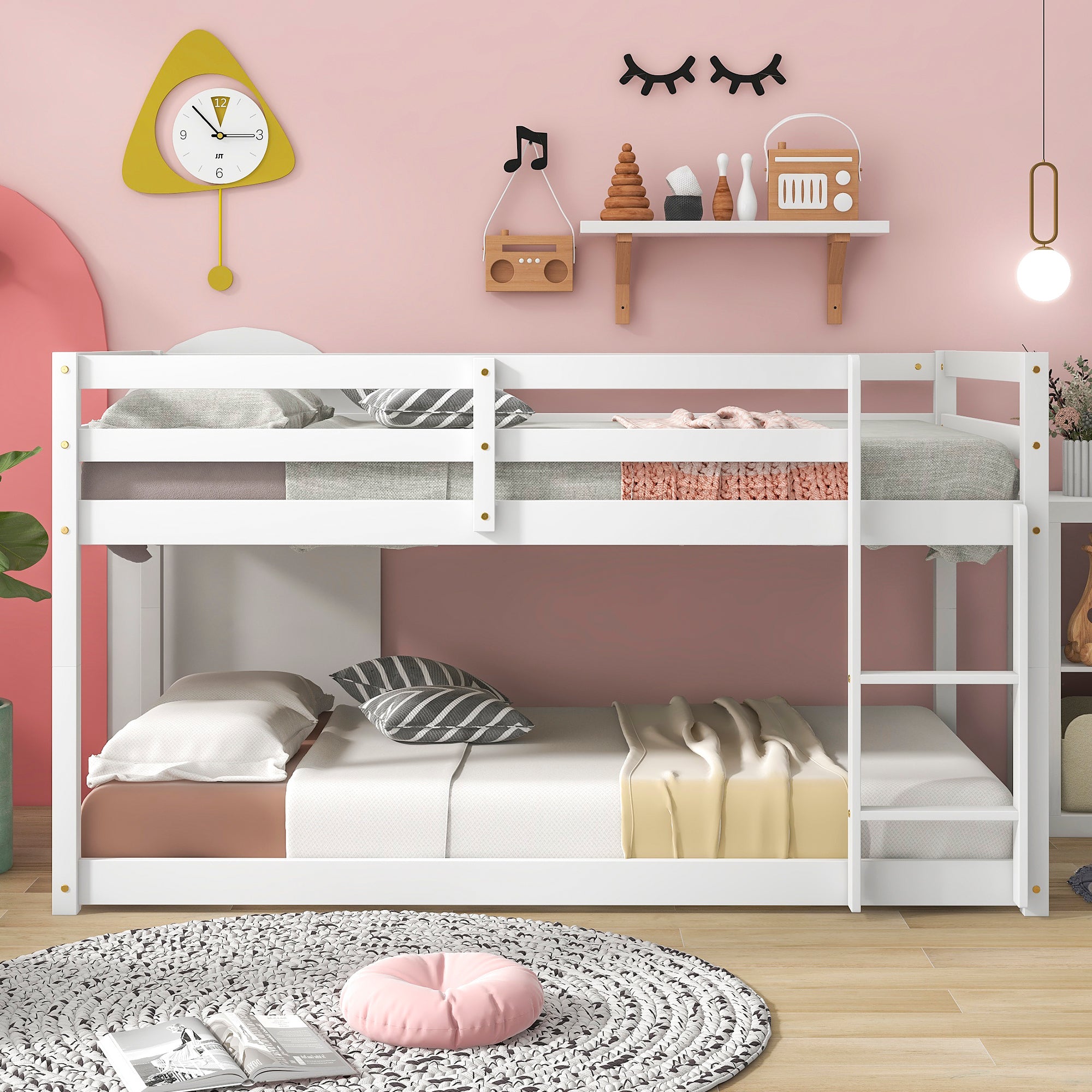 White Twin Over Twin Floor Bunk Bed