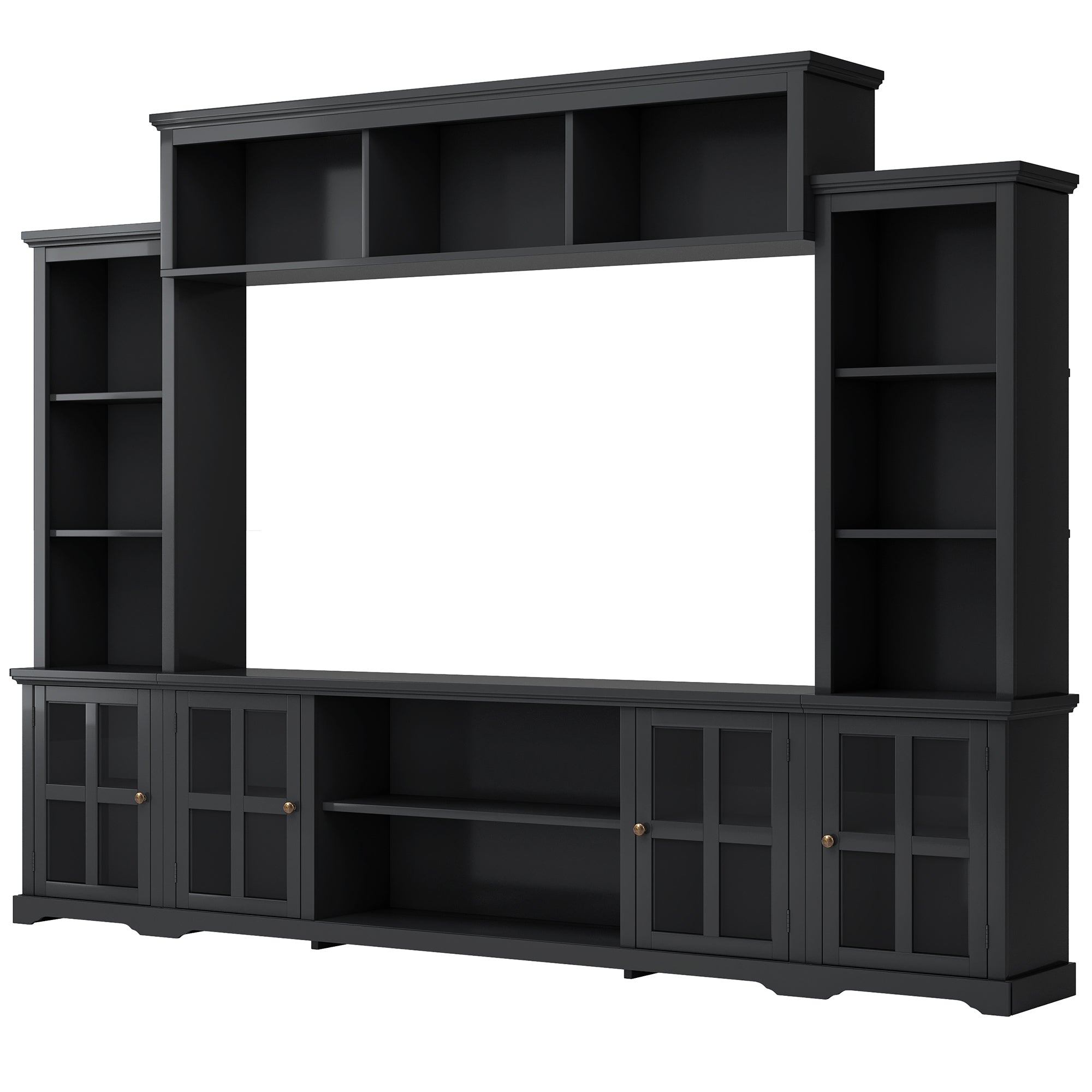 TV Stand Featuring Particle Board and Tempered Glass In Black