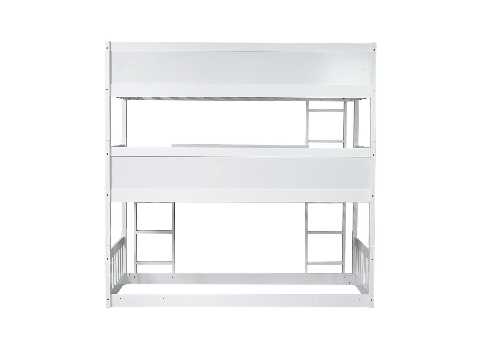 Detachable Twin Size Triple Bunk Bed with Ladders and Guardrails in White