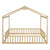 Natural Tone Double Twin House-Style Floor Bed with Fence and Guardrails