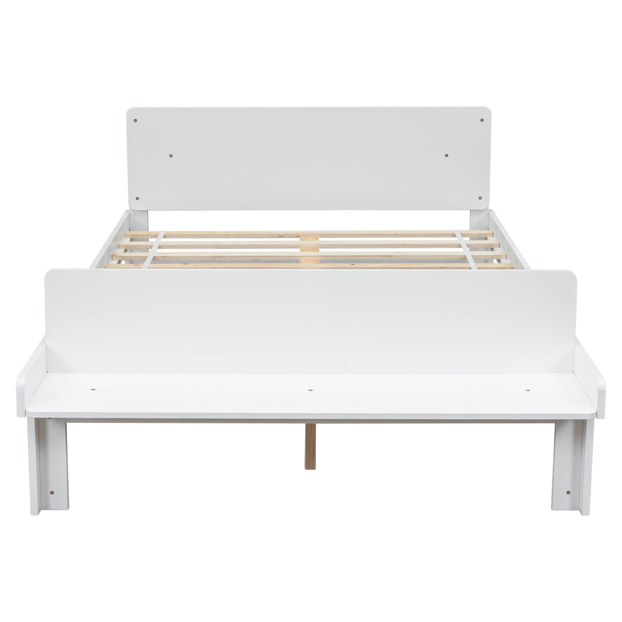 Full Sized Bed with Footboard Bench in White