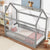 Gray Twin House Bed with Guardrails and Slats