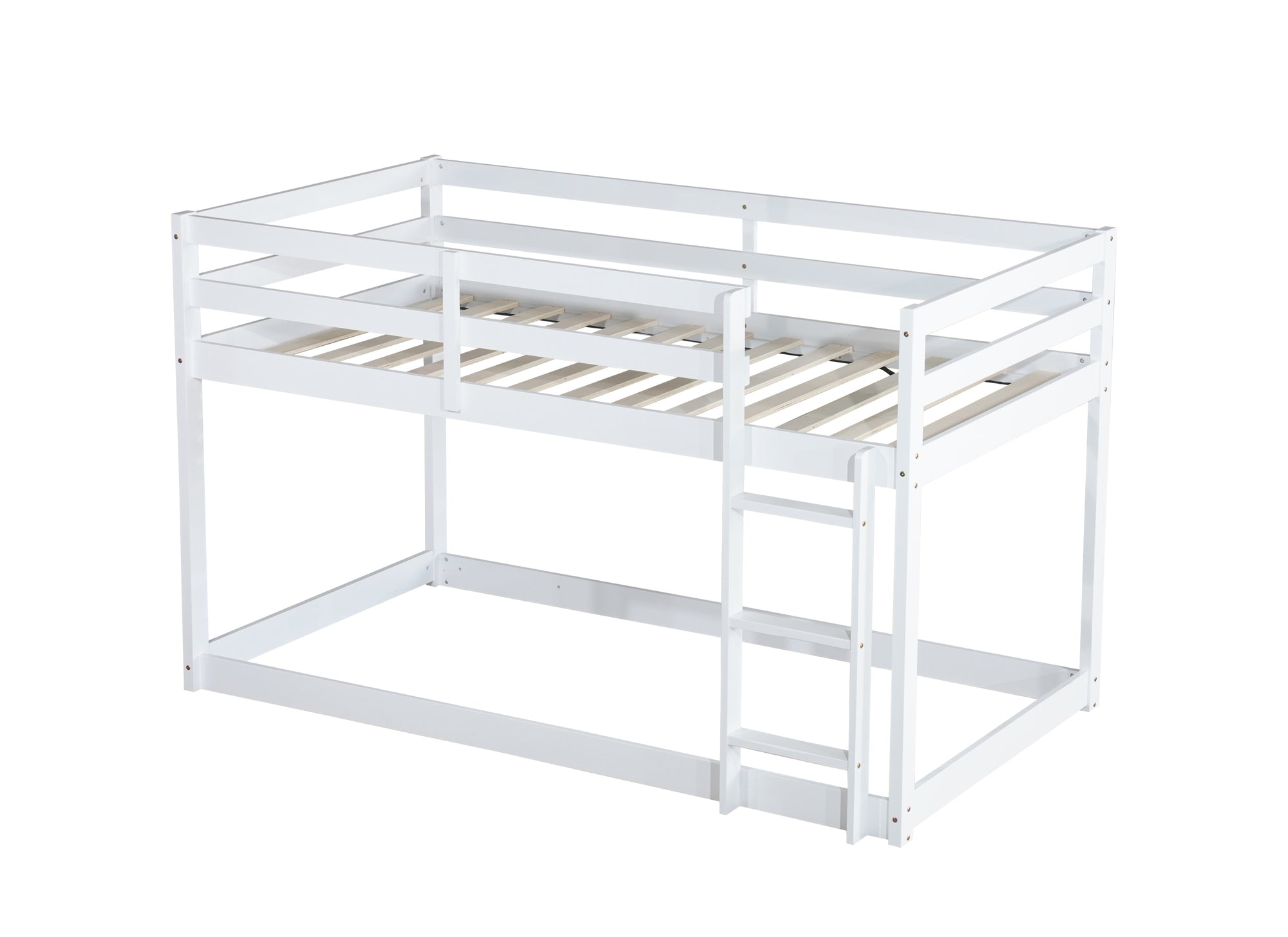 White Twin Over Twin Loft Bed with Ladder In Sturdy Rubber Wood Construction