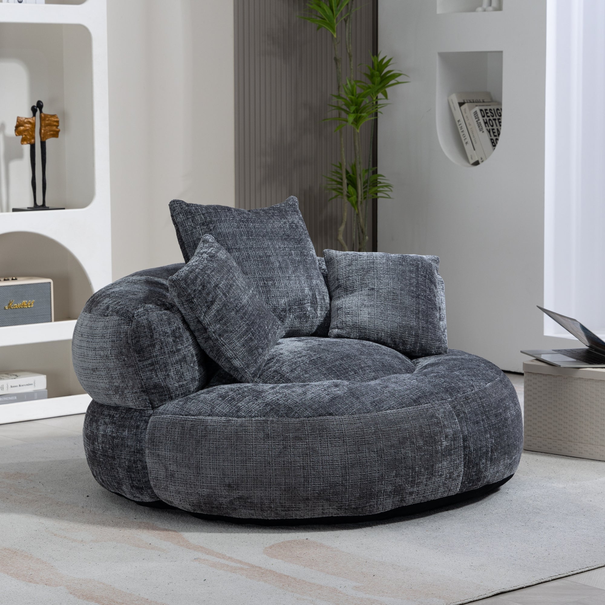 Comfortable Lazy Lounger Bean Bag Couch in Gray Chenille